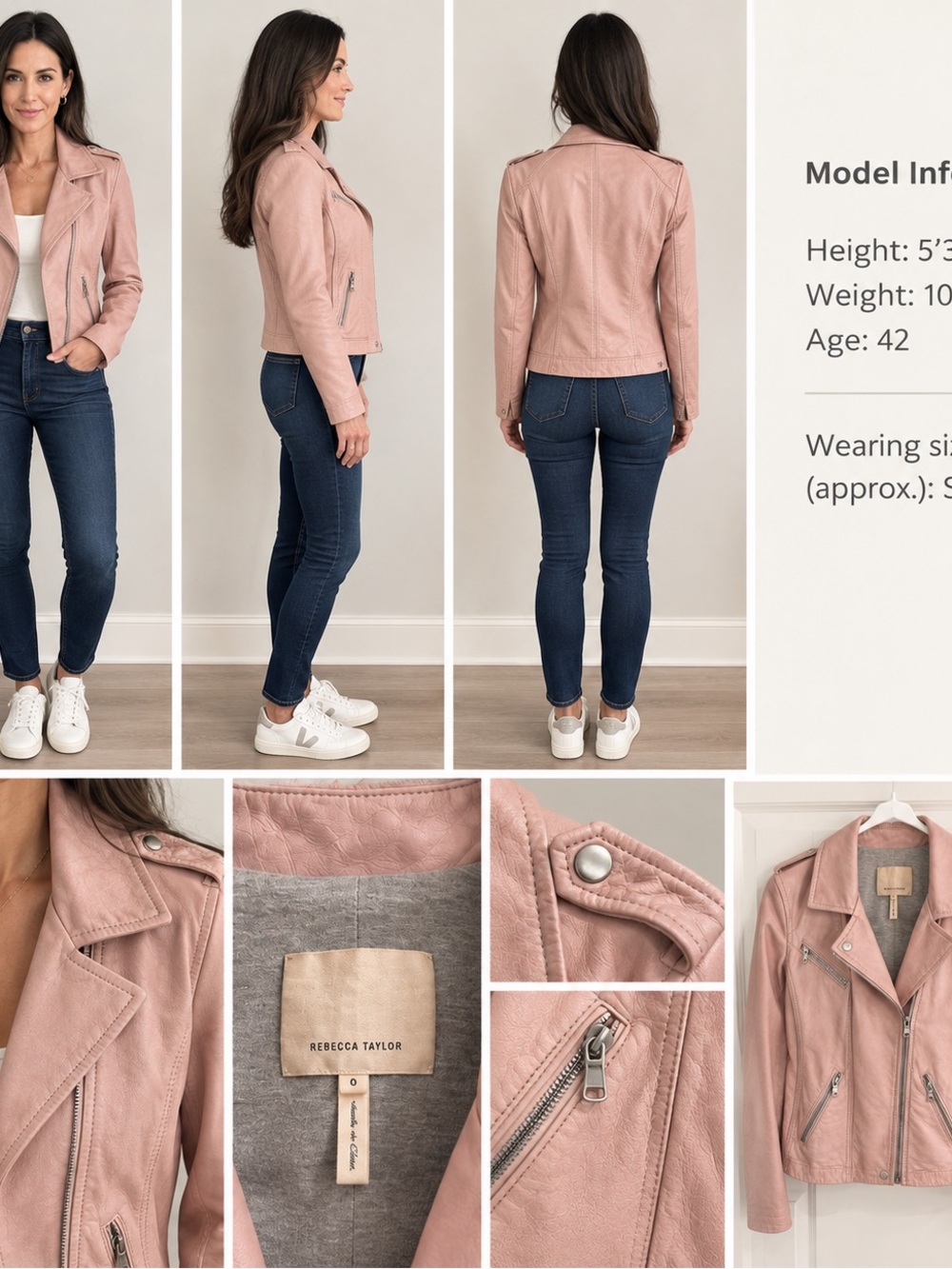 Rebecca Taylor Light Pink Leather Jacket Size 0 Genuine Leather.